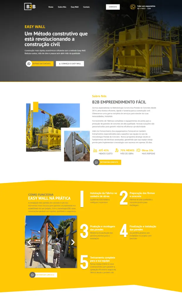Landing page da B2B Empreendimento Fácil para apresentar o método construtivo Easy Wall